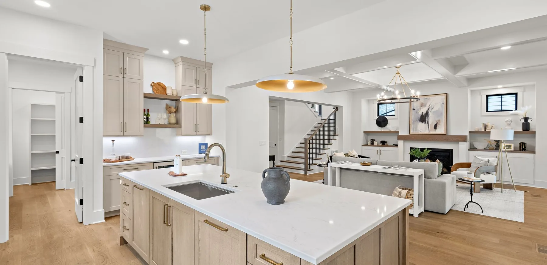 An open-plan Charlotte home, kitchen through to the living room